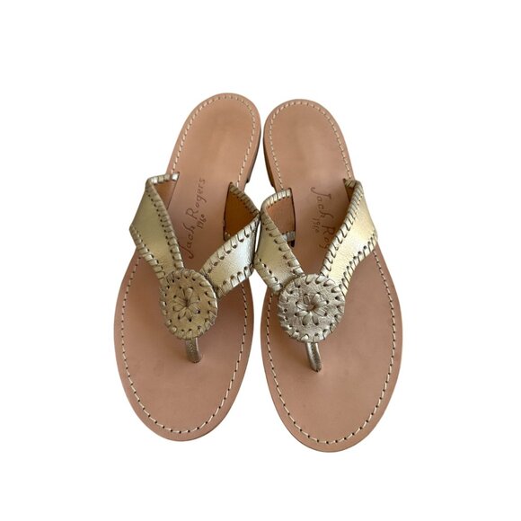 JACK ROGERS Gold Leather Flip Flop Sandals Size 9.5 - Picture 2 of 8